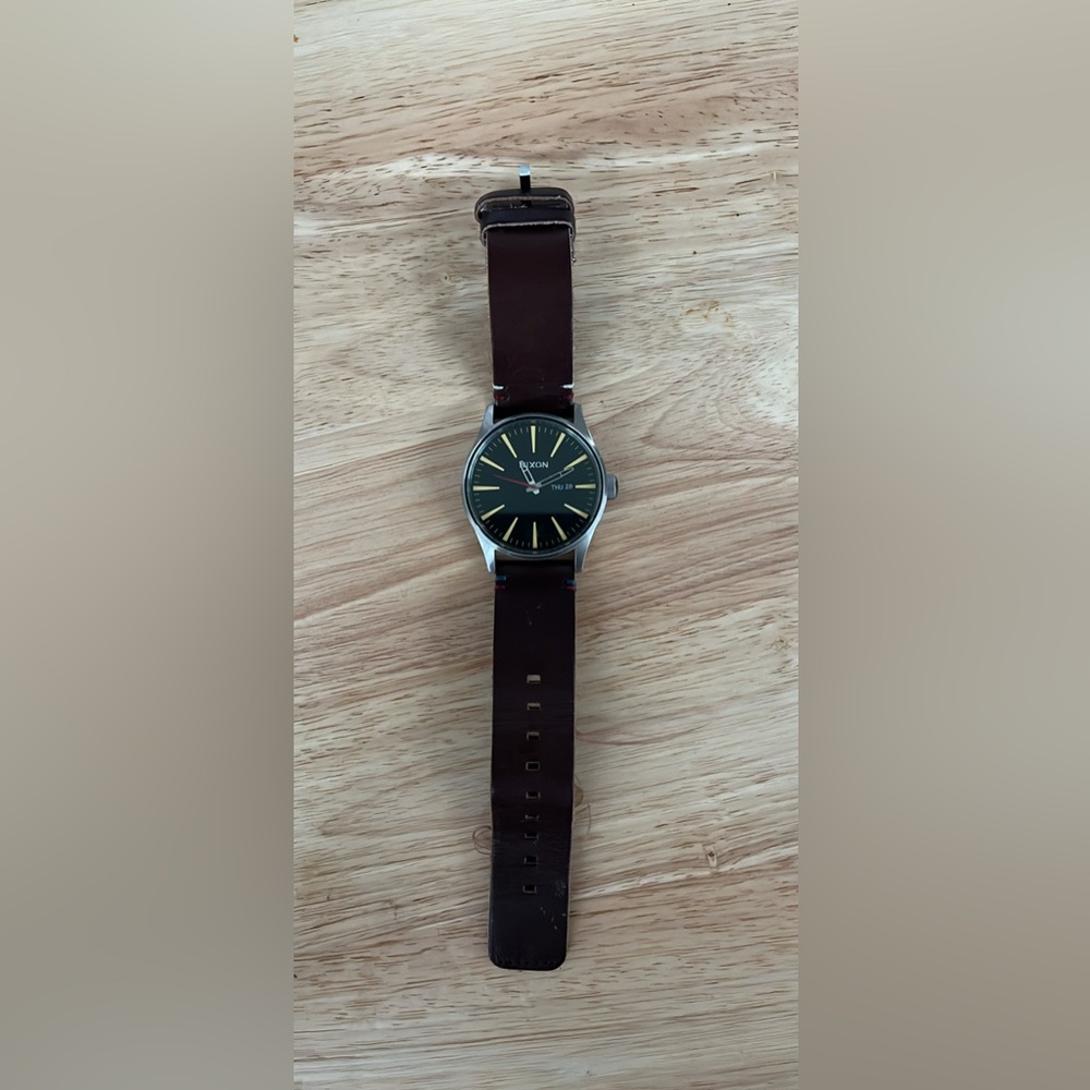 Nixon Brown Leather Strap Watch with Black Dial
